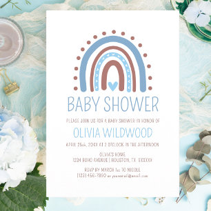 Invitation Cute Wild Boho Rainbow Blue Boy Baby shower