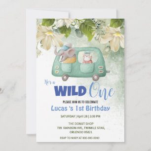 Invitation Cute Wild One Elephant Car 1er anniversaire fête