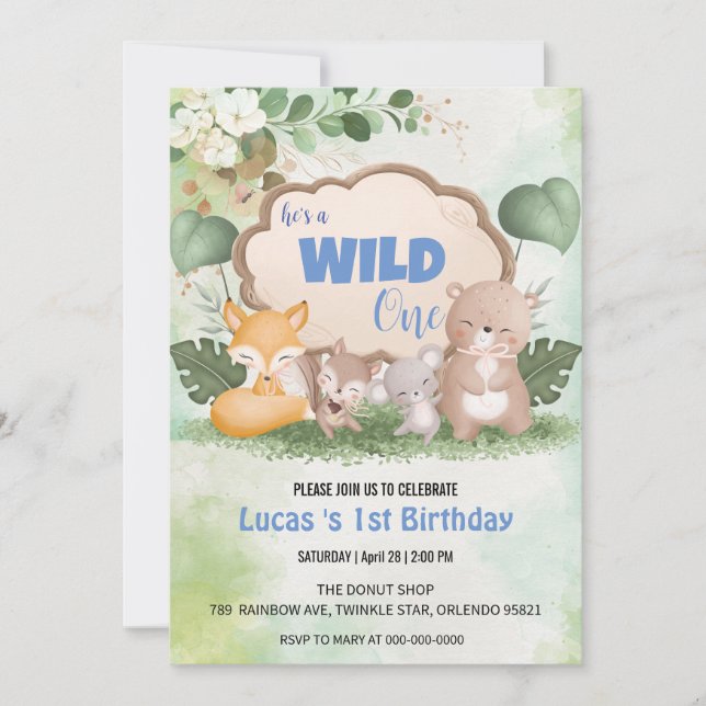 Invitation Cute Wild One jungle Animal 1er anniversaire fête (Devant)