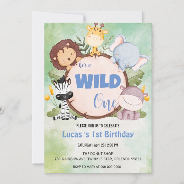 Invitation Cute Wild One jungle Animal 1er anniversaire fête (Devant)