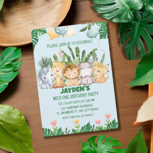 Invitation Cute Wild One Jungle Safari animal Anniversaire