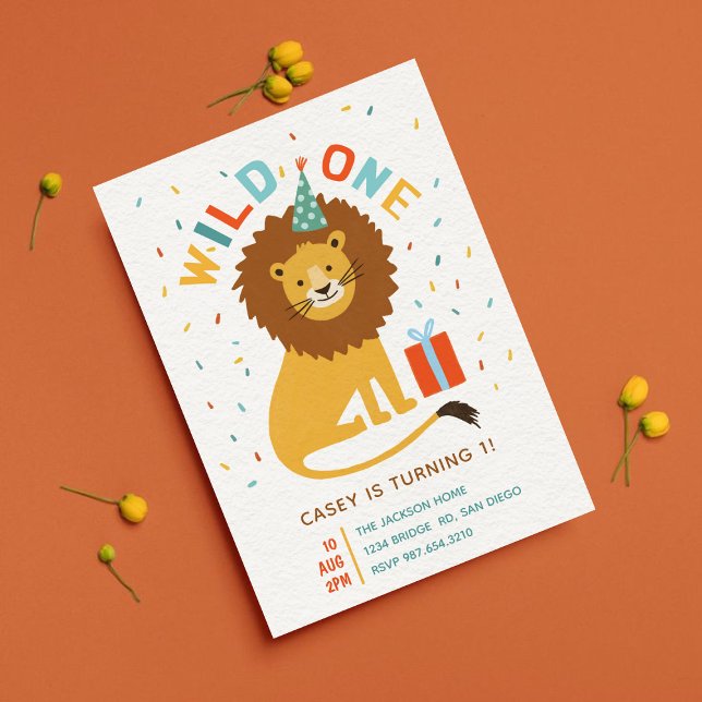 Invitation Cute Wild One Lion 1er anniversaire Safari Party (Créateur téléchargé)