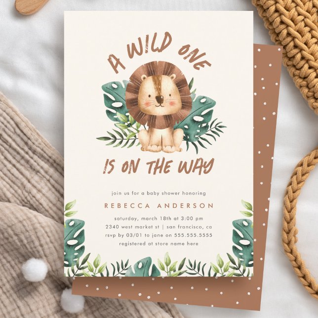 Invitation Cute Wild One Lion Jungle Safari Boy Baby shower (Créateur téléchargé)