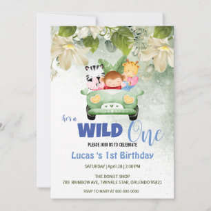 Invitation Cute Wild One Safari Animal love Voiture 1er anniv
