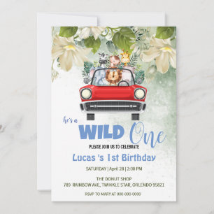 Invitation Cute Wild One Safari Animal love Voiture 1er anniv