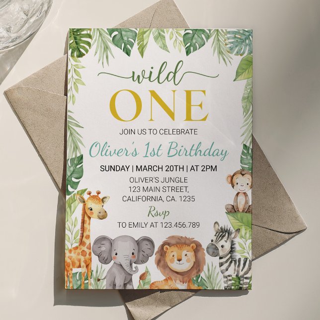 Invitation Cute Wild One Safari Animaux Anniversaire Invitati (Créateur téléchargé)