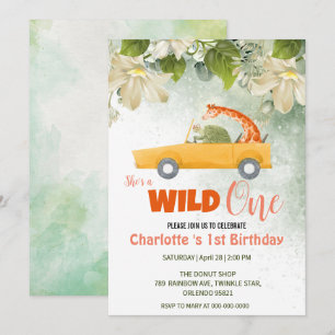 Invitation Cute Wild One Safari Animaux Voiture 1er anniversa