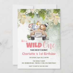 Invitation Cute Wild One safari bébé animal 1er anniversaire