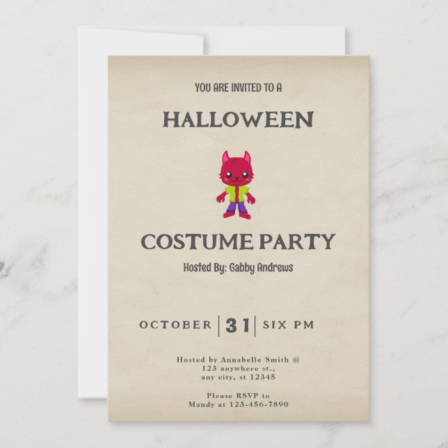 Invitation Cute Wolfman Halloween Vintage (Devant)