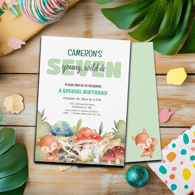 Invitation Cute Woodland Animals 7th Birthday Party  (Créateur téléchargé)