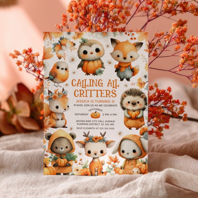 Invitation Cute Woodland Animals Autumn Fall Kids' Birthday  (Créateur téléchargé)
