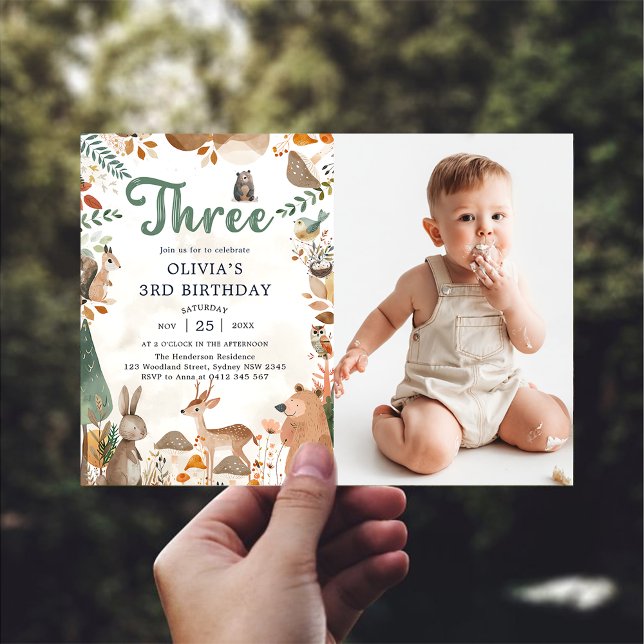 Invitation Cute Woodland Animaux 3ème anniversaire de fête Ph (Créateur téléchargé)