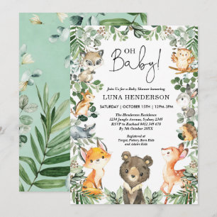 Invitation Cute Woodland Animaux Baby shower Forêt Végétation