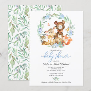 Invitation Cute Woodland Animaux Baby shower verdoyant