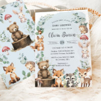 Cute Woodland Animaux Baby shower vert bleu