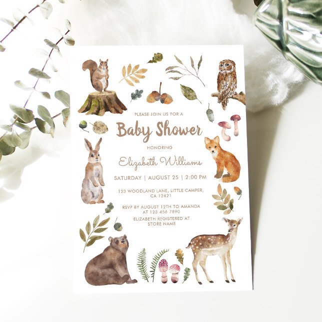 Invitation Cute Woodland Animaux Baby showers neutres selon l (Créateur téléchargé)