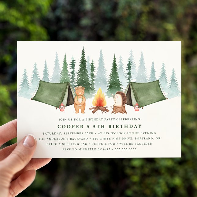Invitation Cute Woodland Animaux Camping Anniversaire Fête (Créateur téléchargé)