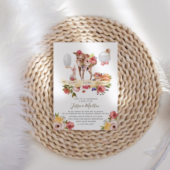 Invitation Cute Woodland Animaux Floral Baby shower virtuel (Créateur téléchargé)