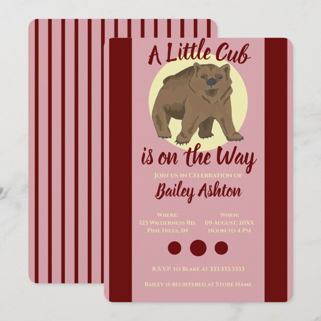 Invitation Cute Woodland Brown Bear Cub Baby shower (Devant / Derrière)