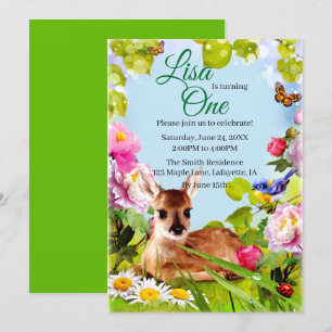 Invitation Cute Woodland Deer 1ère fête d'anniversaire