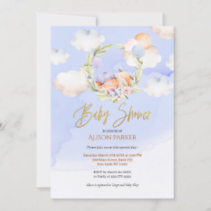 Invitation Cute Woodland Fox Floral Blue Sky Baby shower