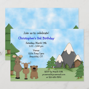 Invitation Cute Woodland Mountain Animaux Boy's Birthday