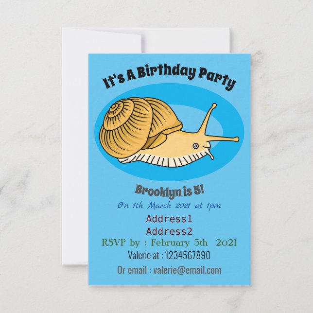 Invitation Cute yellow snail cartoon (Devant)