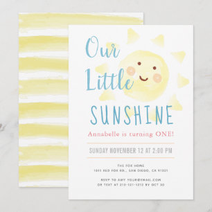 Invitation Cute Yellow Sunshine Girl 1er anniversaire fête