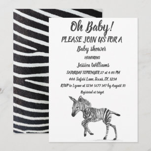 Invitation Cute Zebra Safari Jungle animal motif Baby boy