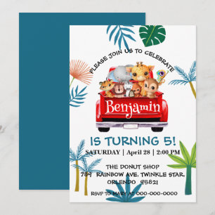 Invitation Cute Zoo jungle farm truck tractor boy Birthday
