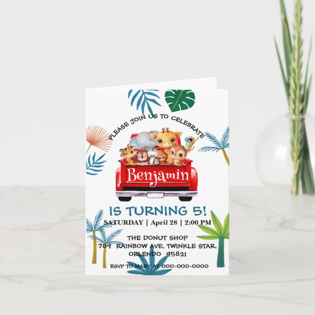 Invitation Cute Zoo jungle farm truck tractor boy Birthday (Devant)