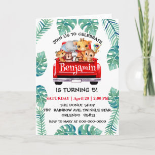 Invitation Cute Zoo jungle farm truck tractor boy Birthday