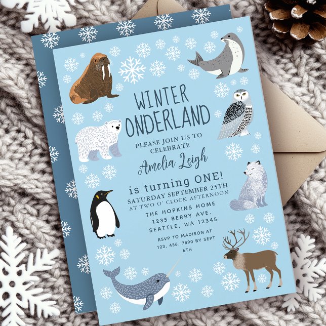 Invitation Cuter Animals Winter Onederland Kids 1st Birthday (Créateur téléchargé)