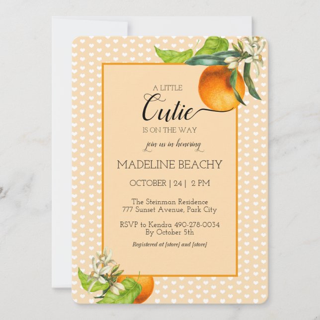 Invitation Cutie Est Sur Le Chemin Orange Baby shower Invitat (Devant)
