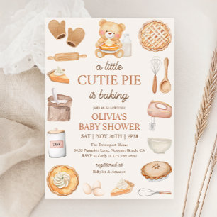 Invitation Cutie Pie Baking Teddy Bear Baby shower d'automne