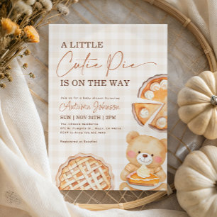 Invitation Cutie Pie En vichy Teddy Bear Baby shower d'automn