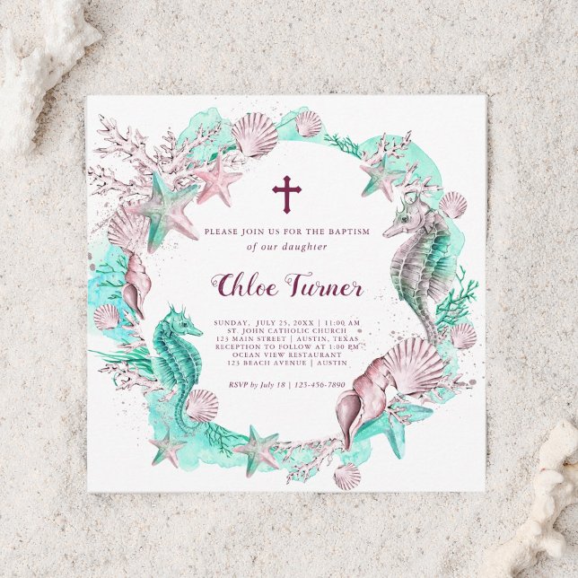 Invitation Cyan & Lavender sous l'invitation du baptême de la (Créateur téléchargé)