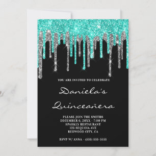 Invitation Cyan Parties scintillant Argent Lecteurs Noir Quin