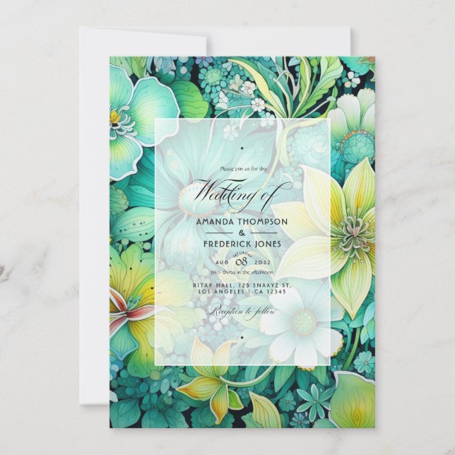 Invitation Cyber Lime Floral Mariage (Devant)