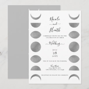 Invitation Cycles de Phases de Lune Argent et Blanc Mariage  