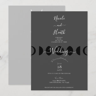 Invitation Cycles de phases lunaires Mariage noir gris et bla