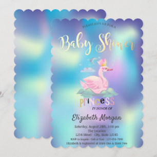 Invitation Cygne adorable Couronne Holographique Baby Shower
