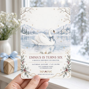 Invitation Cygne au Ruban Bleu Anniversaire Hiver Merveilleux