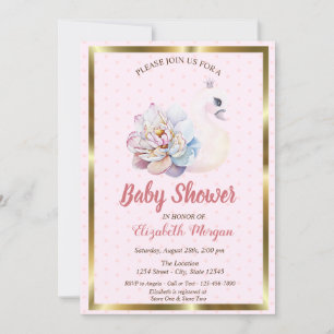 Invitation Cygne bébé, Pois, Baby shower floral