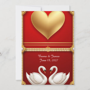 Invitation 🦢 Cygne de mariage perle dorée avec cadre floral