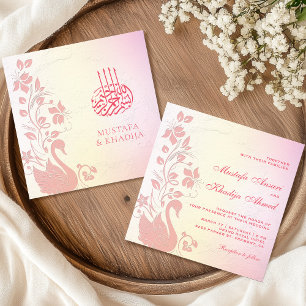 Invitation Cygne Floral Rose Pâle Mariage Islamique Musulman
