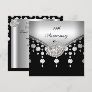 Invitation Cygne noir blanc argenté élégant pour 25e annivers