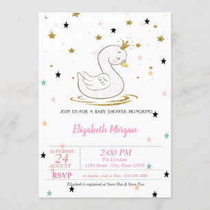 Invitation Cygne, Tiara, Étoiles, Princesse  Baby Shower
