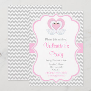 Invitation Cygnes de Saint-Valentin rose et gris