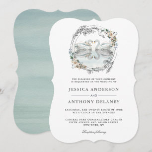 Invitation Cygnes mariages Elégante aquarelle Florale